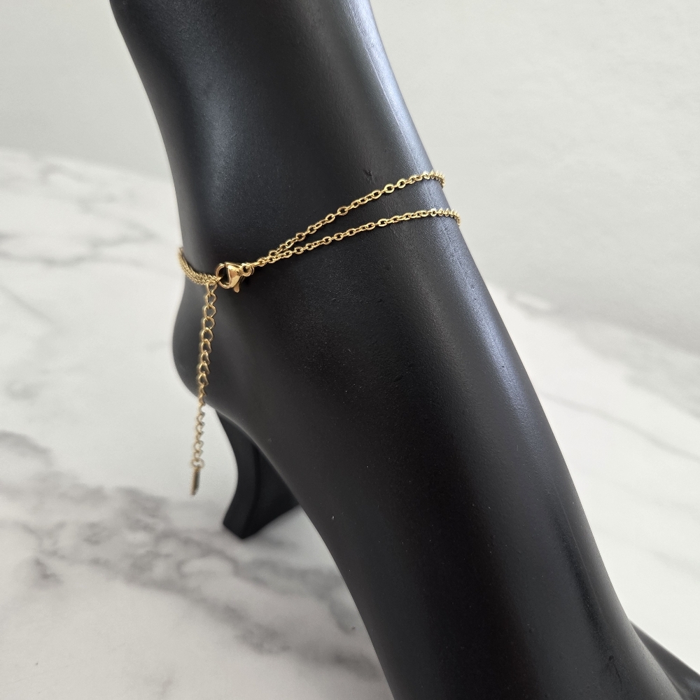 Gold Anklet Moon and Stars Charms Double Chain Layered Ankle Bracelet - Picture 12 of 15